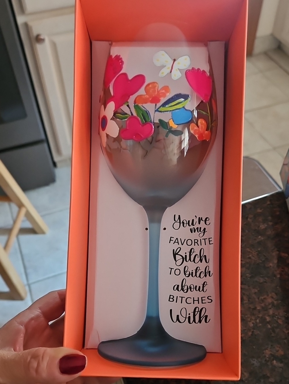 NEW Floral Hand-Painted Wine Glass - Colorful Flowers